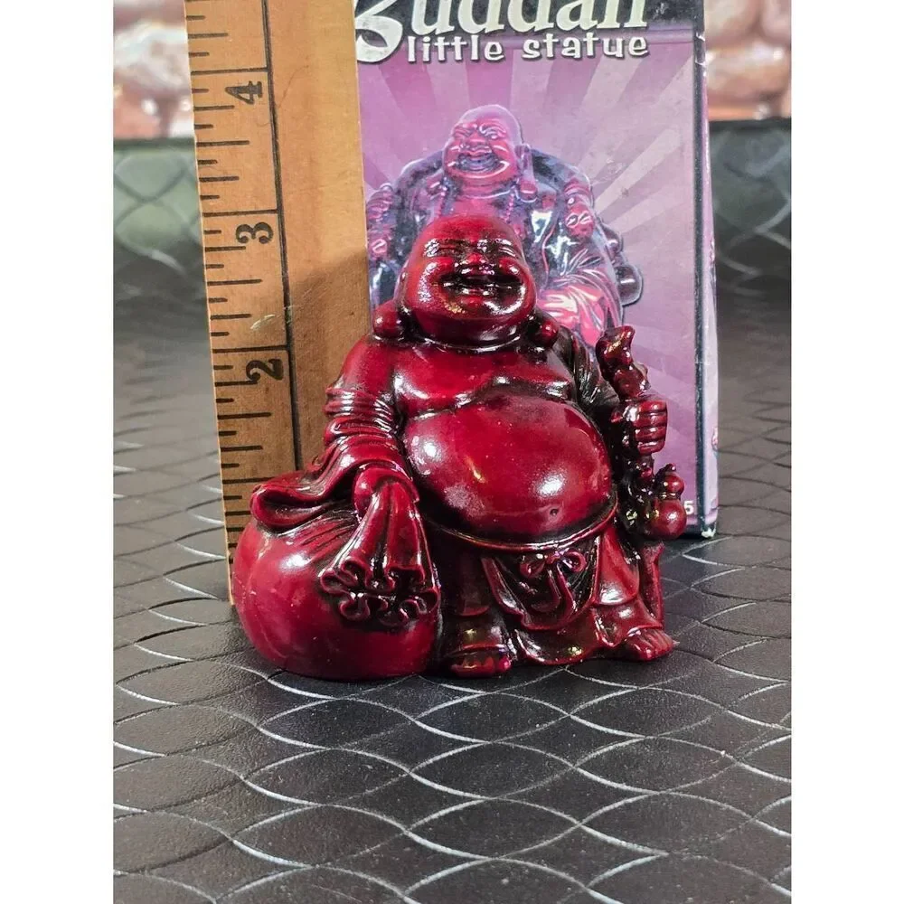 Red Resin Laughing Buddha Luck Happy Figurines Vintage 2.5